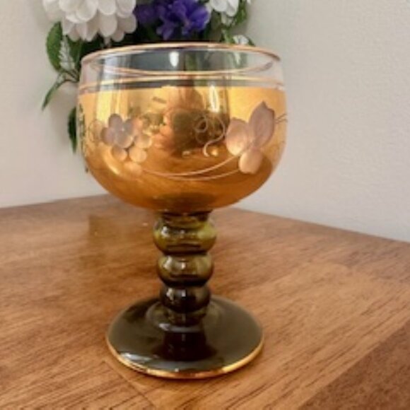 Vintage Austrian Vienna Gold Roemer Goblet – Painted Heraldic Crest Etched - Picture 3 of 4